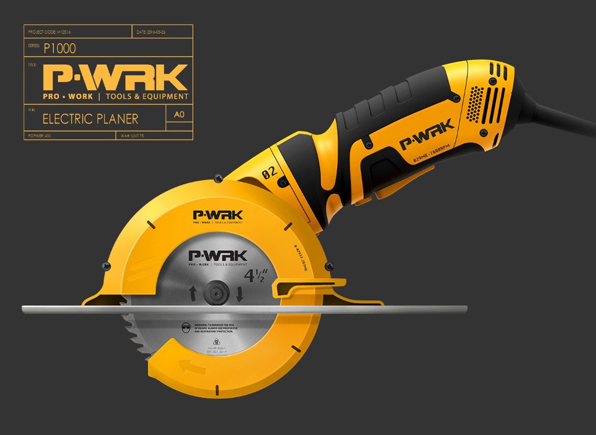 Concept design for a circular saw, developed with a focus on industrial-grade usability, ergonomic form, and production feasibility.