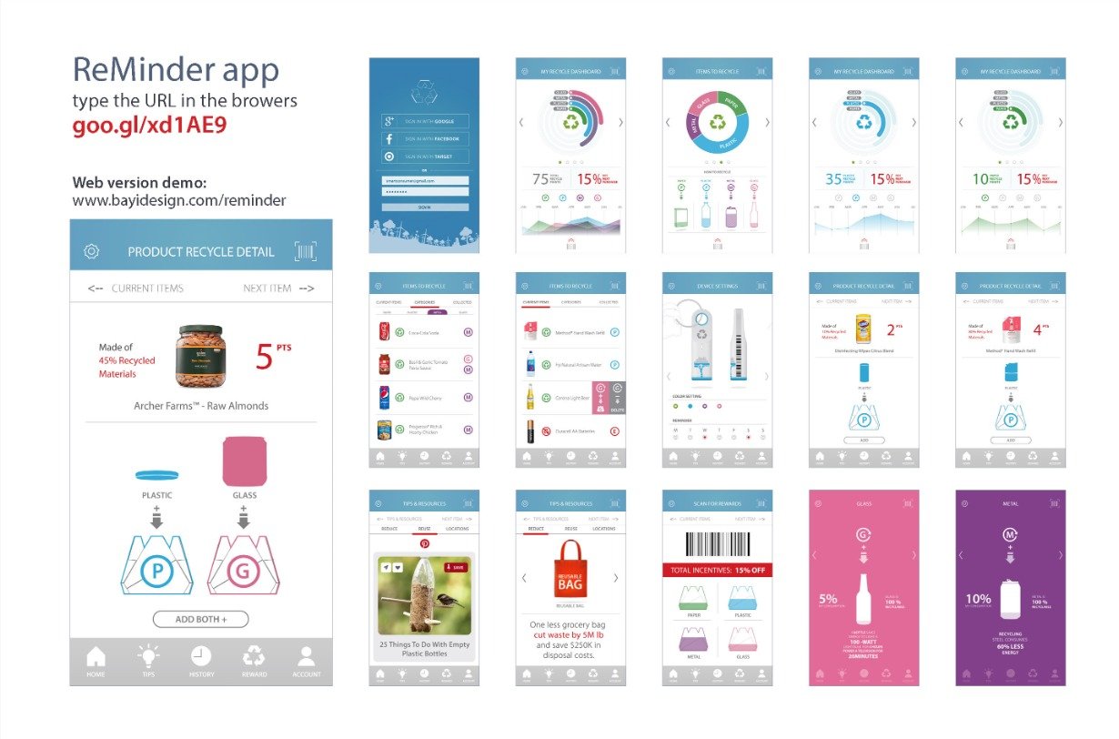 Smart Recycle app UI screens designed by Northern Sky Design Studio, featuring clean, user-friendly layouts with green visual elements.