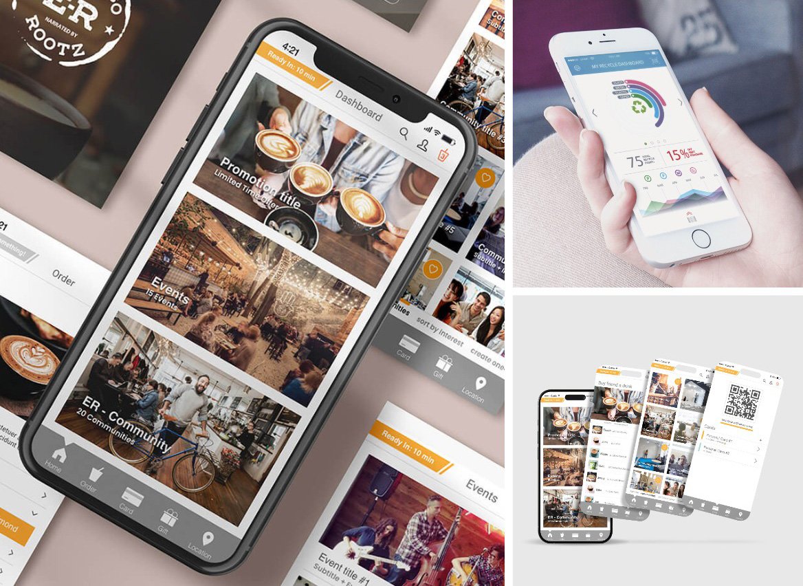 UX/UI design banner featuring interface mockups and user flow diagrams by Northern Sky Design Studio, illustrating strategy-driven, cross-platform usability.